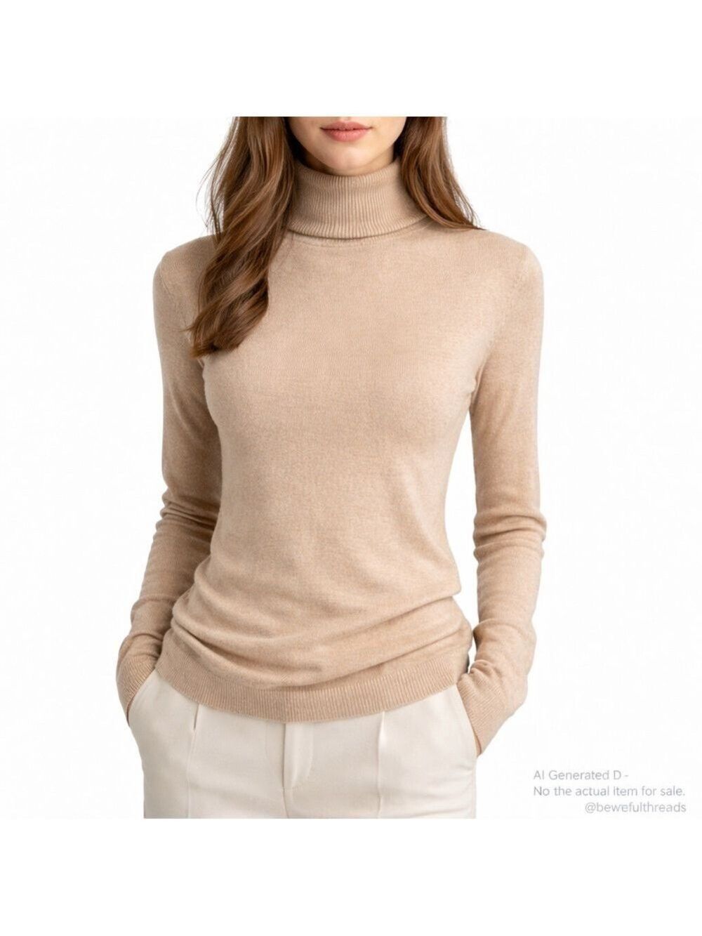 Andre Christian Cashmere Small Beige Turtleneck Fine Knit Sweater